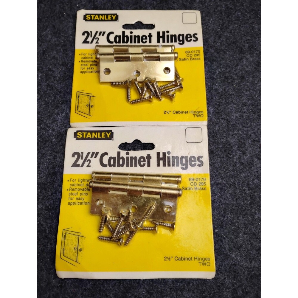 Cabinet Hinges 2 1/2" Satin Brass Two 2-Packs Stanley #69-0170 4 Hinges Total